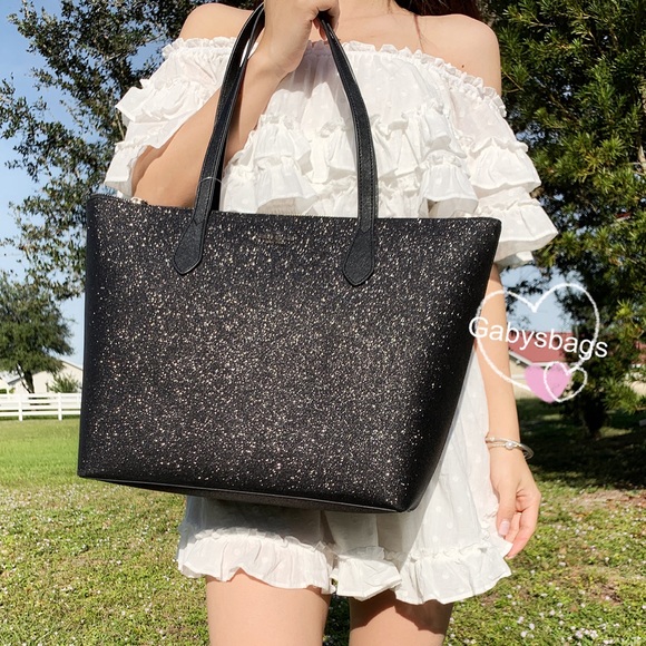 Glitter✨Kate Spade Large Tote Black - Picture 3 of 4